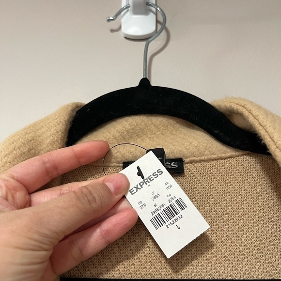 NWT EXPRESS Tan Faux Wool Oversized Maxi Pea Coat Sz L - Picture 4 of 6